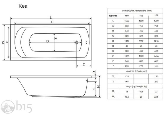 Ванна акрилова Radaway Kea 150x75 в комплекті з ніжками та сифоном WA1-04-150x075US цена, купить Ванна акрилова Radaway Kea 150x75 в комплекті з ніжками та сифоном WA1-04-150x075US в Киеве, Харькове, Днепре, Одессе, Запорожье, Львове. Ванна акрилова Radaway Kea 150x75 в комплекті з ніжками та сифоном WA1-04-150x075US: описание, продажа.