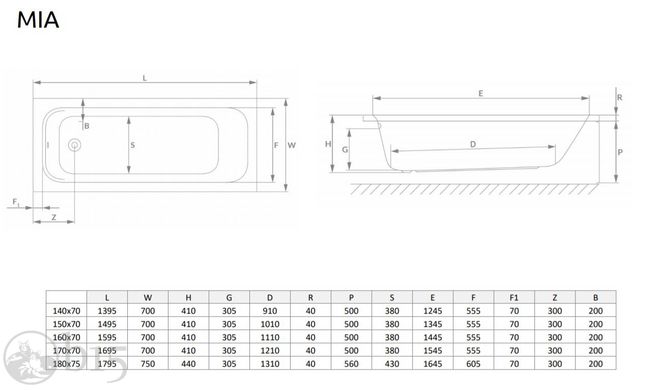 Ванна акрилова Radaway Mia 140х70 в комплекті з ніжками та сифоном WA1-50-140x070US цена, купить Ванна акрилова Radaway Mia 140х70 в комплекті з ніжками та сифоном WA1-50-140x070US в Киеве, Харькове, Днепре, Одессе, Запорожье, Львове. Ванна акрилова Radaway Mia 140х70 в комплекті з ніжками та сифоном WA1-50-140x070US: описание, продажа.