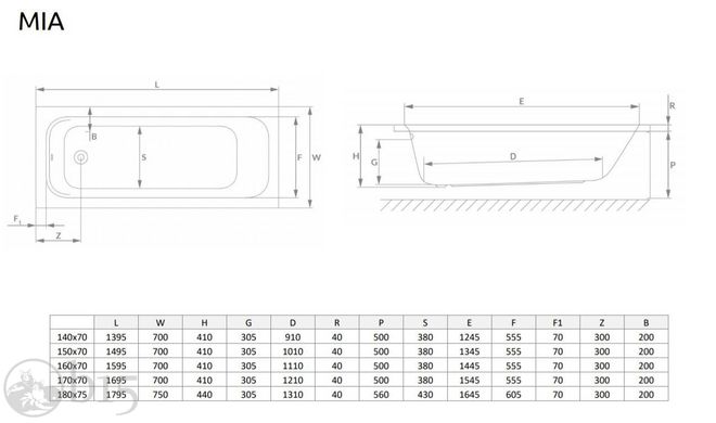 Ванна акриловая Radaway Mia 150х70 в комплекте с ножками и сифоном WA1-50-150x070US цена, купить Ванна акриловая Radaway Mia 150х70 в комплекте с ножками и сифоном WA1-50-150x070US в Киеве, Харькове, Днепре, Одессе, Запорожье, Львове. Ванна акриловая Radaway Mia 150х70 в комплекте с ножками и сифоном WA1-50-150x070US: описание, продажа.