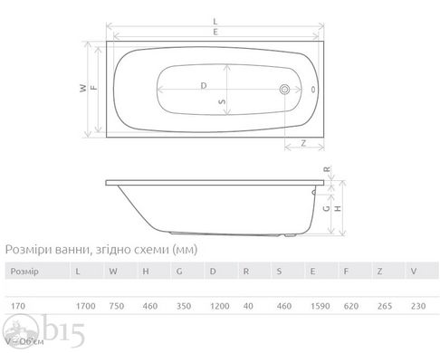 Ванна акриловая Radaway Tesalia 170x75 в комплекте с ножками и сифоном WA1-06-170x075US цена, купить Ванна акриловая Radaway Tesalia 170x75 в комплекте с ножками и сифоном WA1-06-170x075US в Киеве, Харькове, Днепре, Одессе, Запорожье, Львове. Ванна акриловая Radaway Tesalia 170x75 в комплекте с ножками и сифоном WA1-06-170x075US: описание, продажа.