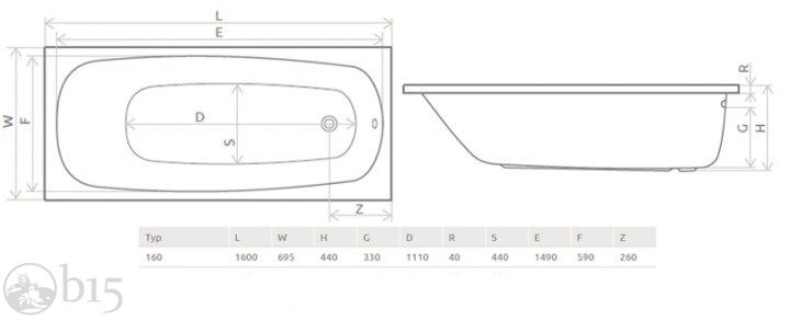 Ванна акрилова Radaway Tesalia 160x70 в комплекті з ніжками та сифоном WA1-06-160x070US цена, купить Ванна акрилова Radaway Tesalia 160x70 в комплекті з ніжками та сифоном WA1-06-160x070US в Киеве, Харькове, Днепре, Одессе, Запорожье, Львове. Ванна акрилова Radaway Tesalia 160x70 в комплекті з ніжками та сифоном WA1-06-160x070US: описание, продажа.